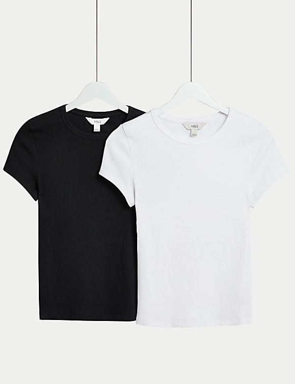 Ριμπ T-Shirt σε στενή γραμμή με υψηλή περιεκτικότητα σε βαμβάκι, σετ των 2 - GR
