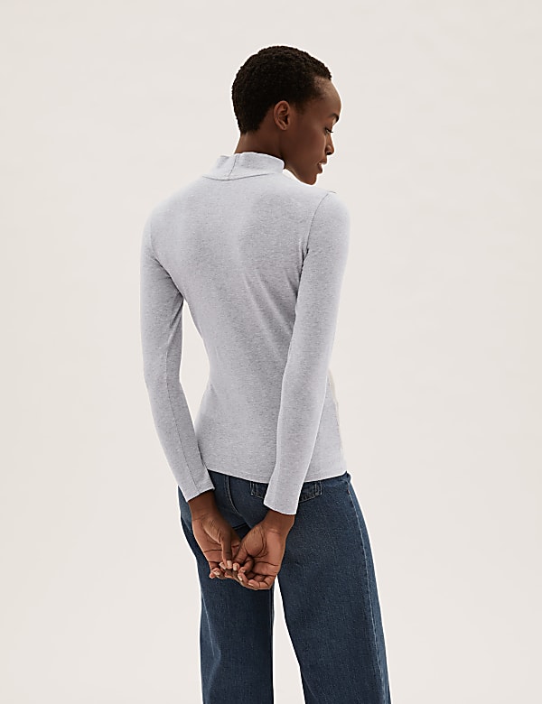 Cotton Rich Funnel Neck Long Sleeve Top