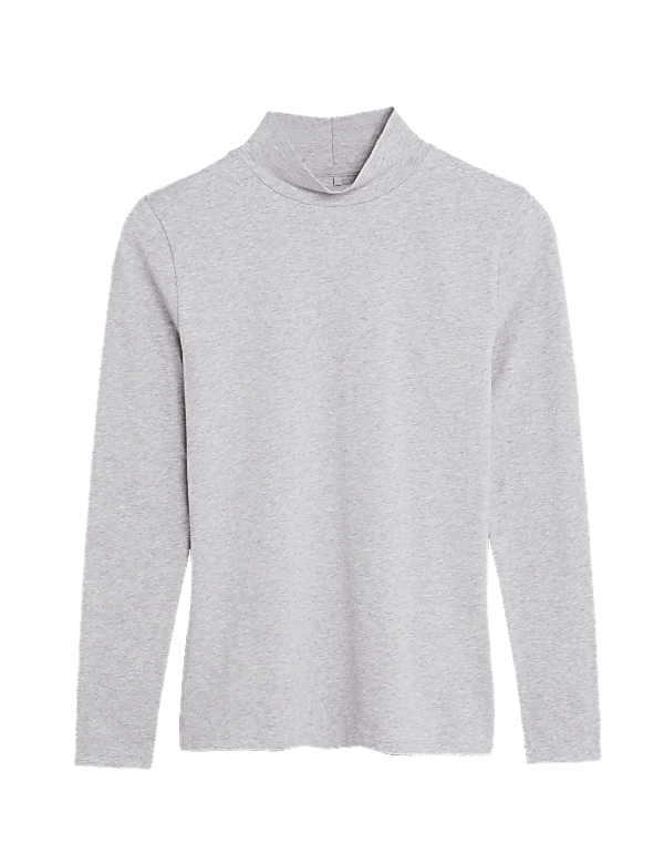 Cotton Rich Funnel Neck Long Sleeve Top