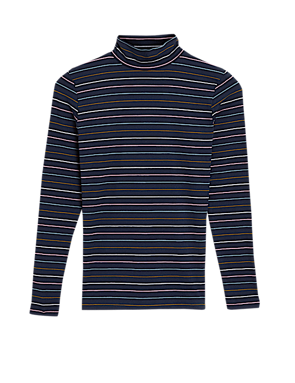 Cotton Rich Striped Funnel Neck Top