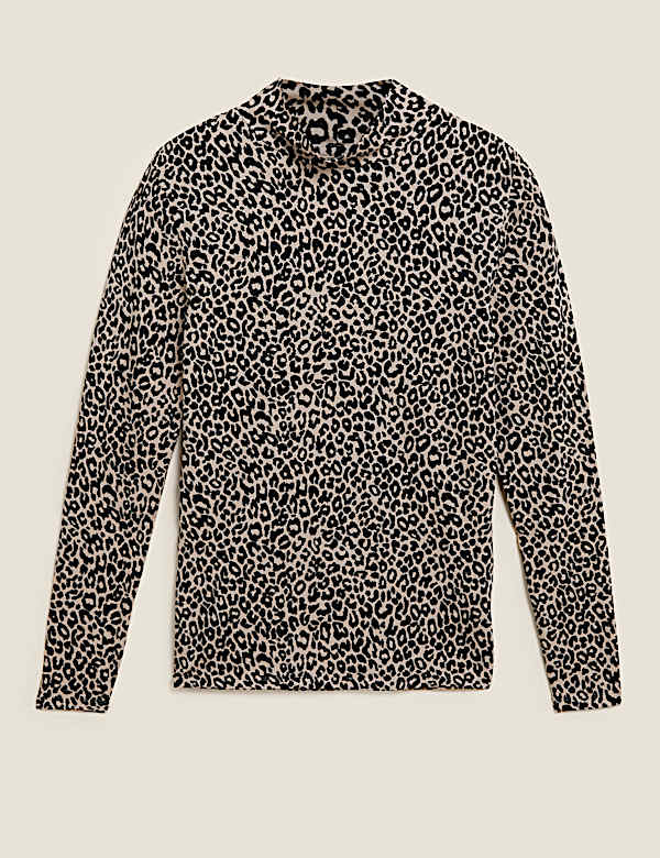 Cotton Rich Animal Print Funnel Neck Top - BG