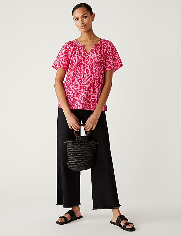 Pure Cotton Printed Tie Neck Blouse