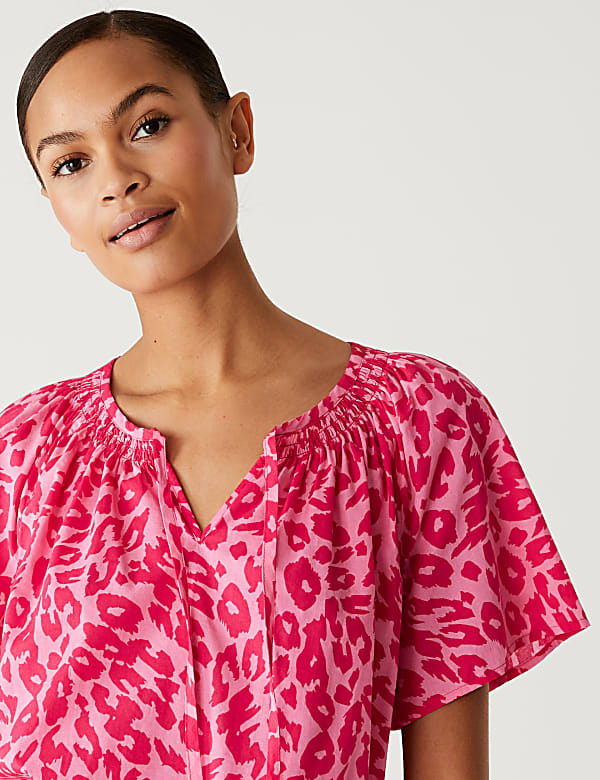 Pure Cotton Printed Tie Neck Blouse