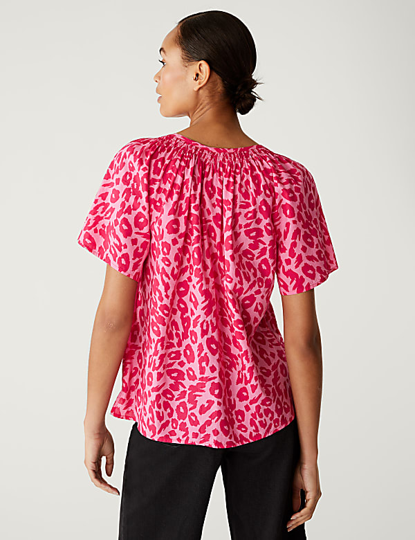 Pure Cotton Printed Tie Neck Blouse