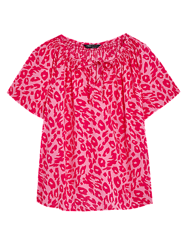 Pure Cotton Printed Tie Neck Blouse