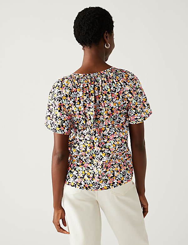 Pure Cotton Printed Tie Neck Blouse