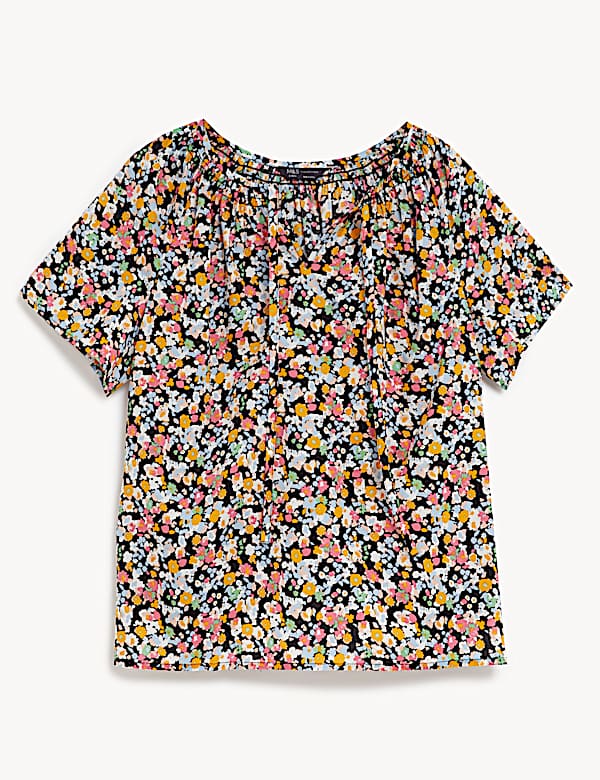 Pure Cotton Printed Tie Neck Blouse