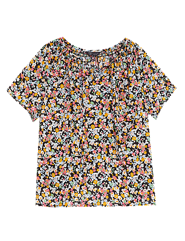 Pure Cotton Printed Tie Neck Blouse