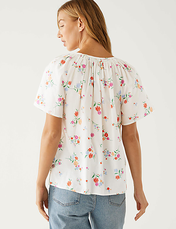 Pure Cotton Printed Tie Neck Blouse