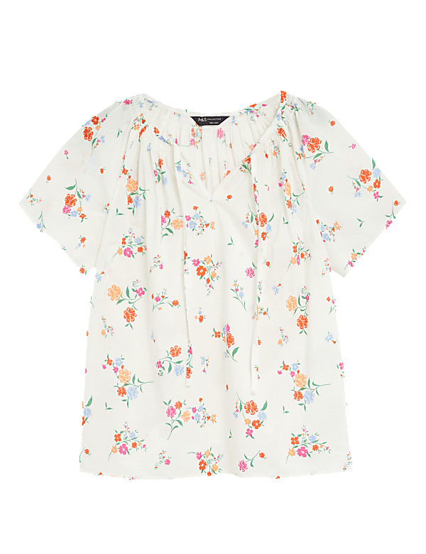 Pure Cotton Printed Tie Neck Blouse