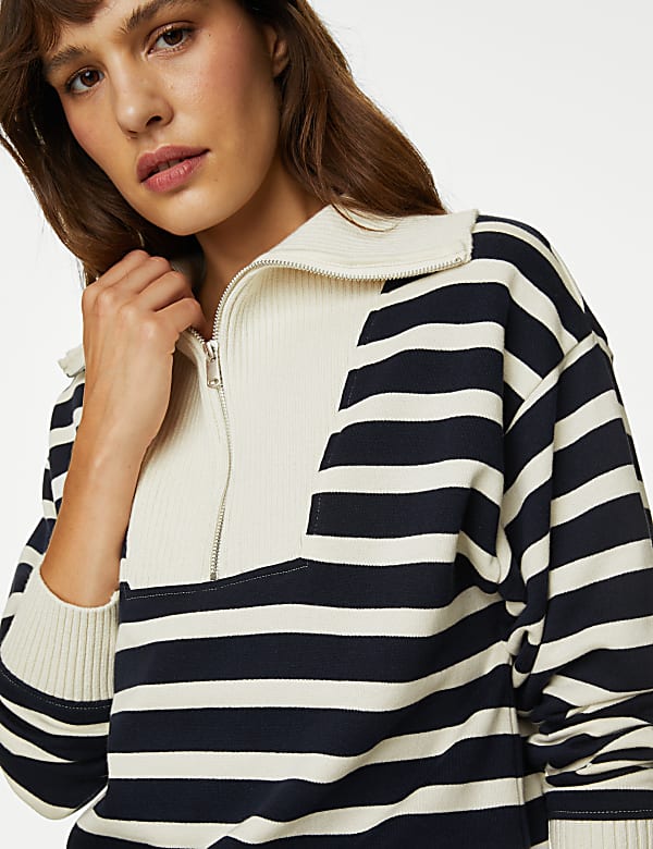 Cotton Rich Striped Half Zip Sweatshirt - AT