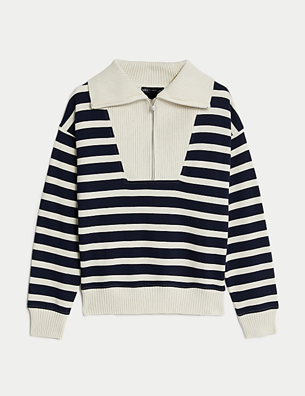 Cotton Rich Striped Half Zip Sweatshirt - AT