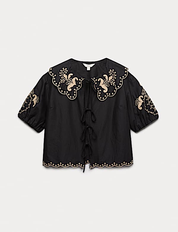 Pure Cotton Embroidered Collared Blouse