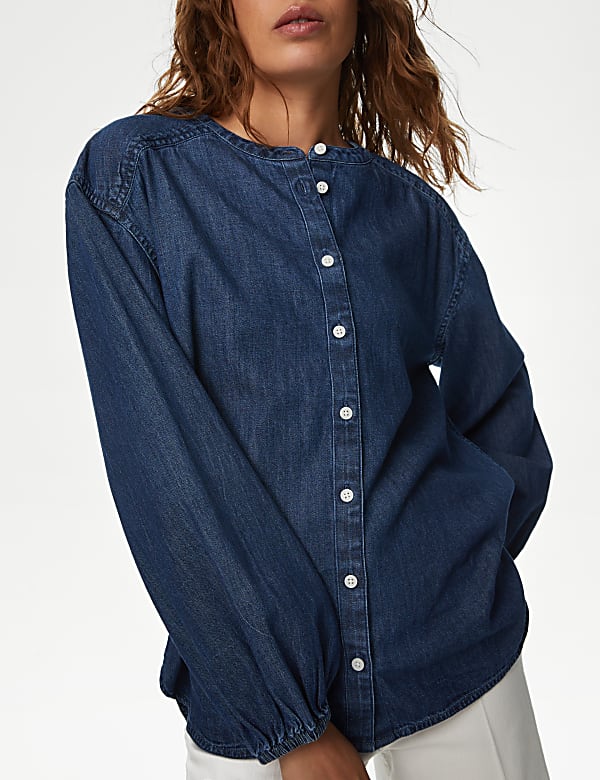 Pure Cotton Denim Button Through Blouse