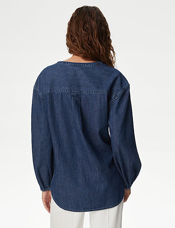 Pure Cotton Denim Button Through Blouse