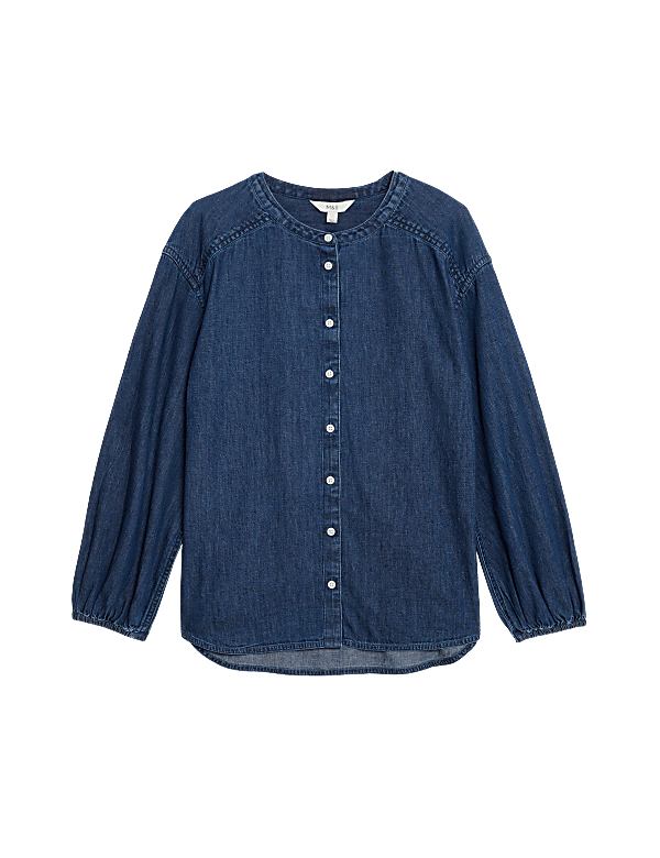 Pure Cotton Denim Button Through Blouse