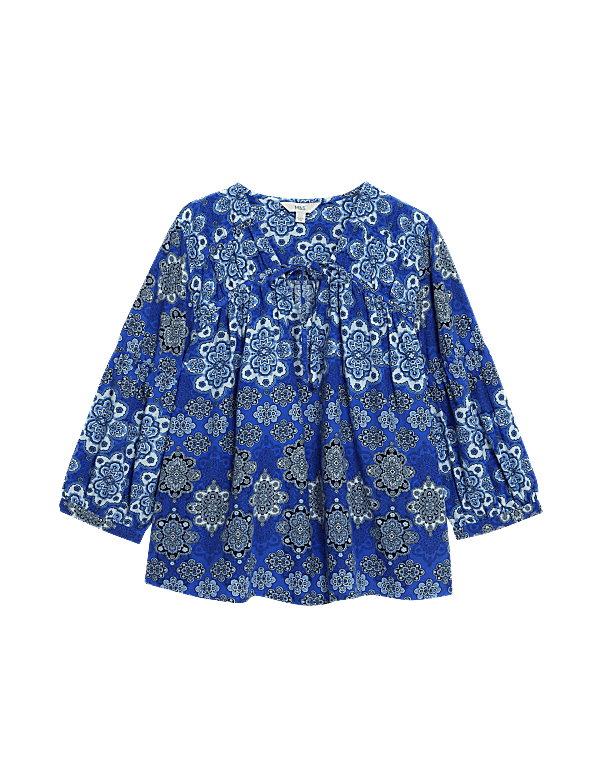 Pure Cotton Printed V-Neck Blouse
