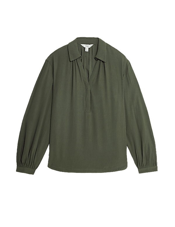 Lyocell Rich Collared V-Neck Popover Blouse