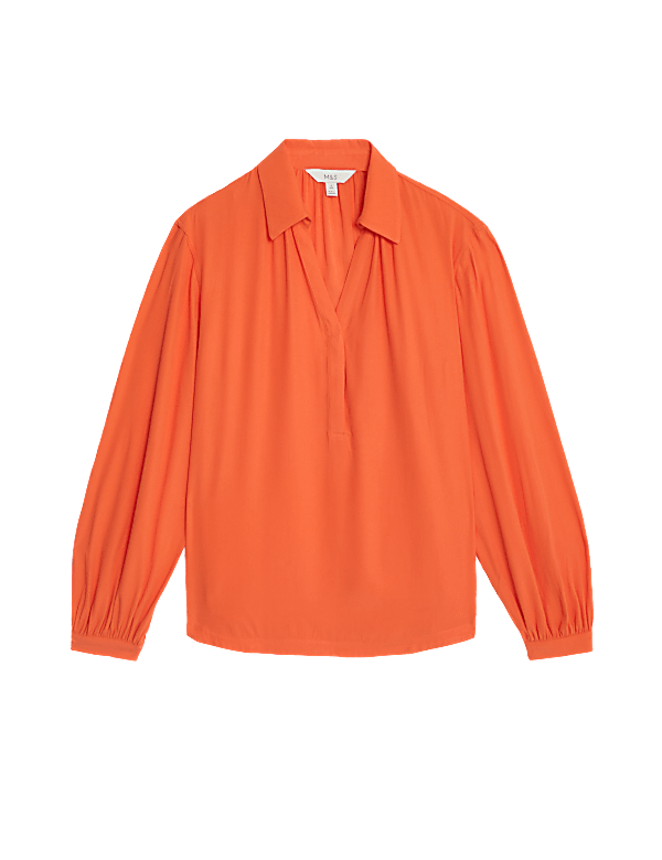 Lyocell Rich Collared V-Neck Popover Blouse
