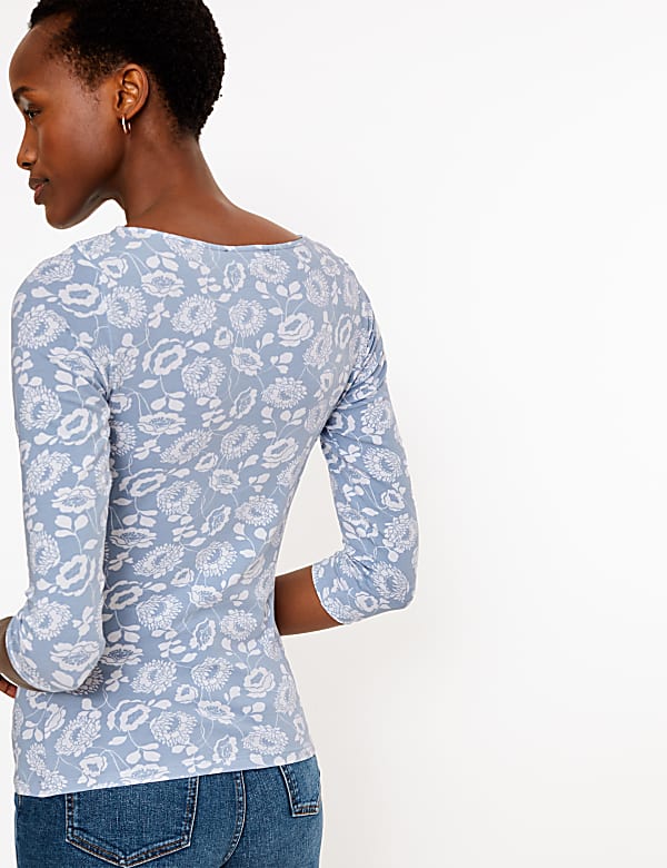Cotton Floral Fitted 3/4 Sleeve Top