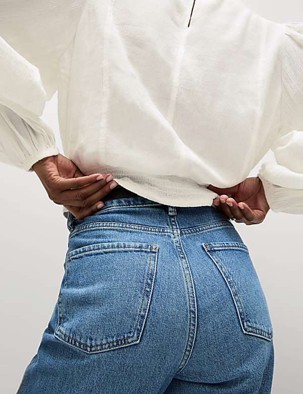 Cotton Blend Embroidered Puff Sleeve Blouse
