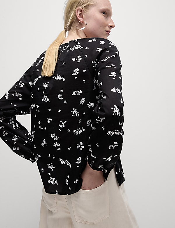 Pure Cotton Printed Tie Neck Blouse