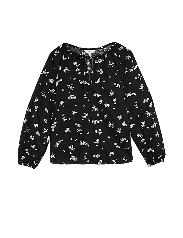 Pure Cotton Printed Tie Neck Blouse