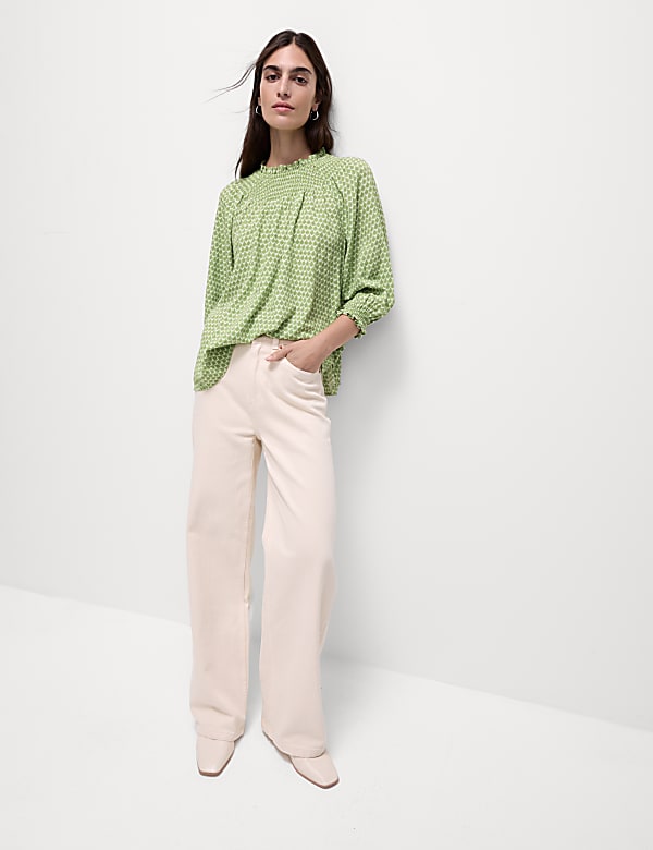Cotton Blend Printed Blouse