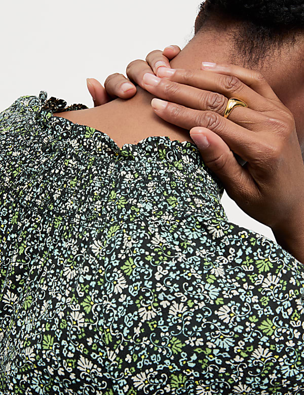Cotton Blend Printed Blouse