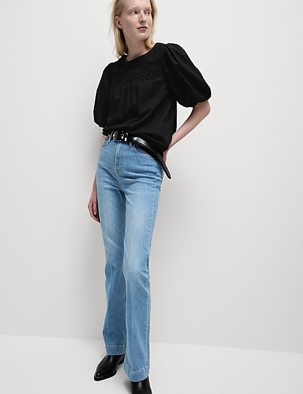 Pure Cotton Smocked Detail Puff Sleeve Top