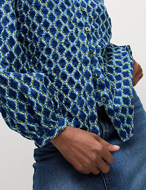 Cotton Rich Printed Button Through Blouse