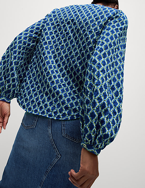 Cotton Rich Printed Button Through Blouse