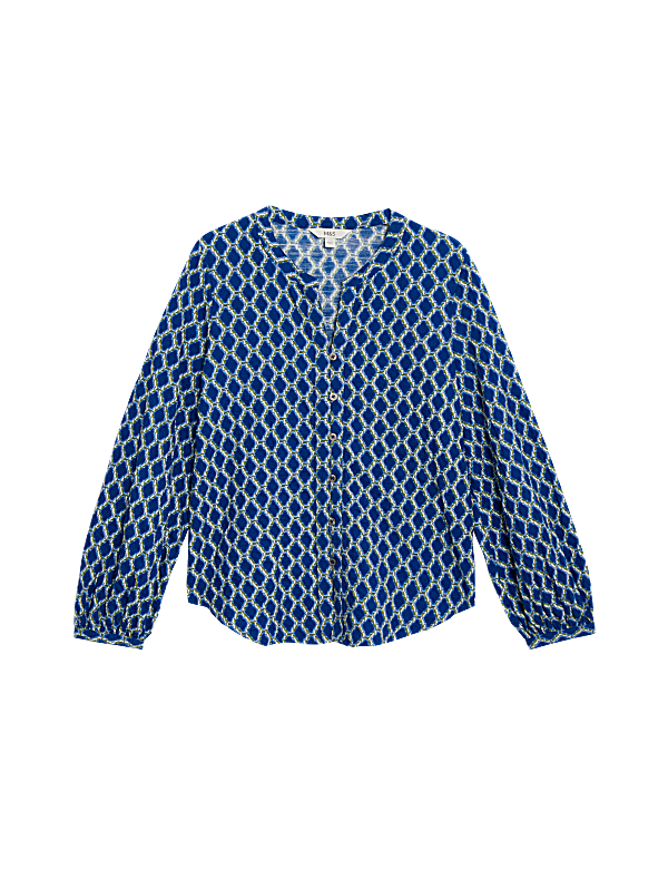 Cotton Rich Printed Button Through Blouse
