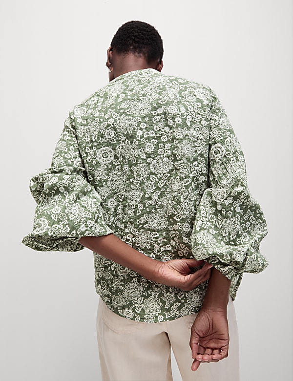 Cotton Rich Printed Button Through Blouse