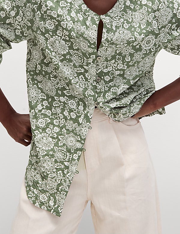 Cotton Rich Printed Button Through Blouse