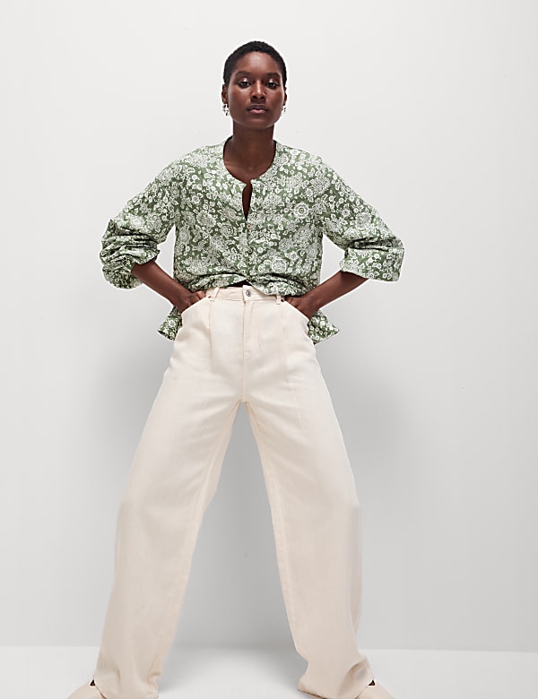 Cotton Rich Printed Button Through Blouse