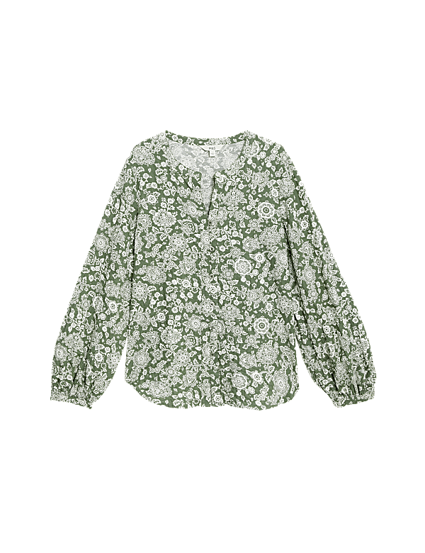 Cotton Rich Printed Button Through Blouse