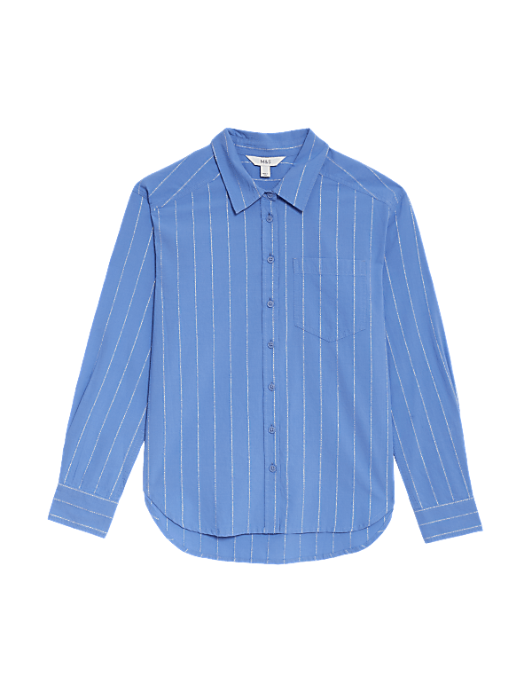 Cotton Rich Sparkly Striped Collared Shirt