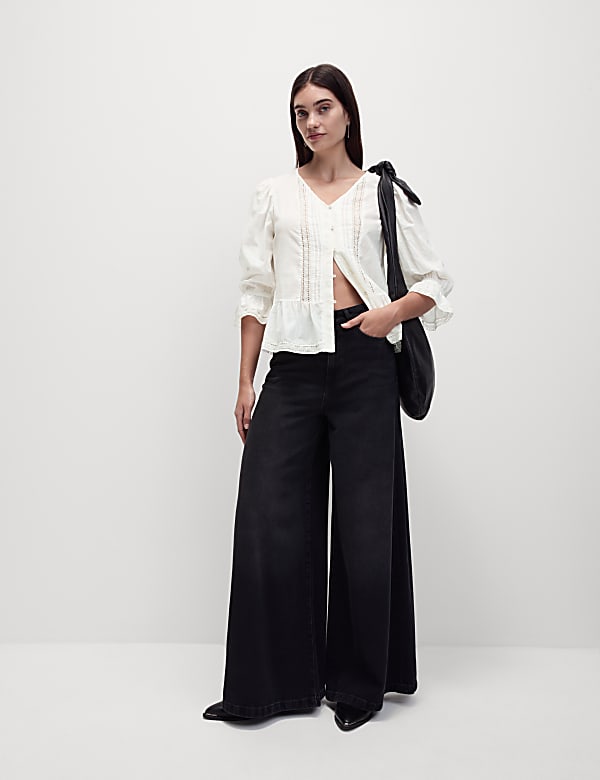 Pure Cotton Lace Frill Detail Blouse