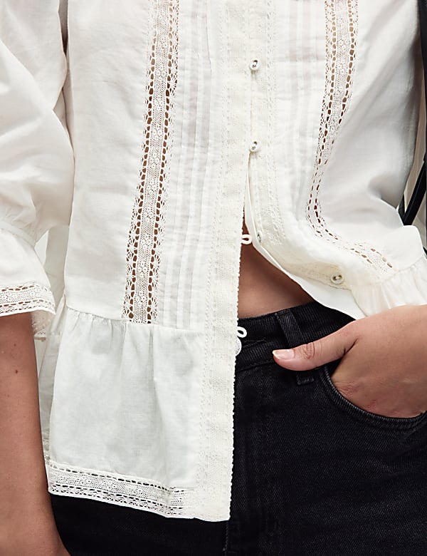 Pure Cotton Lace Frill Detail Blouse