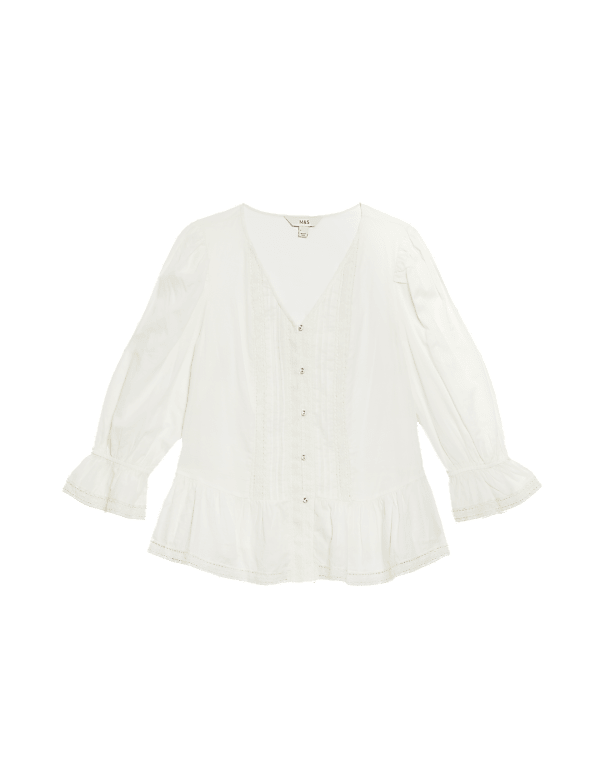 Pure Cotton Lace Frill Detail Blouse