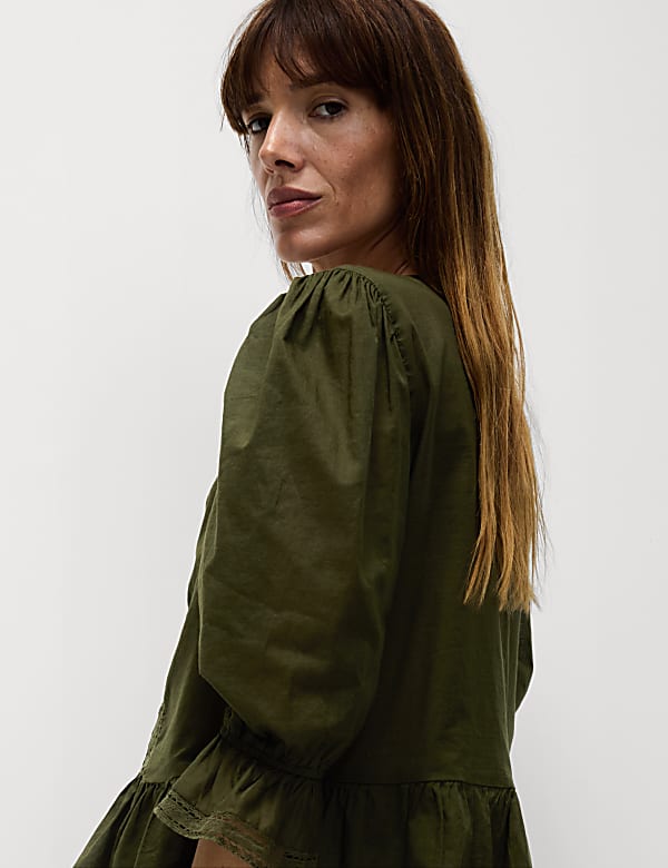Pure Cotton Lace Frill Detail Blouse