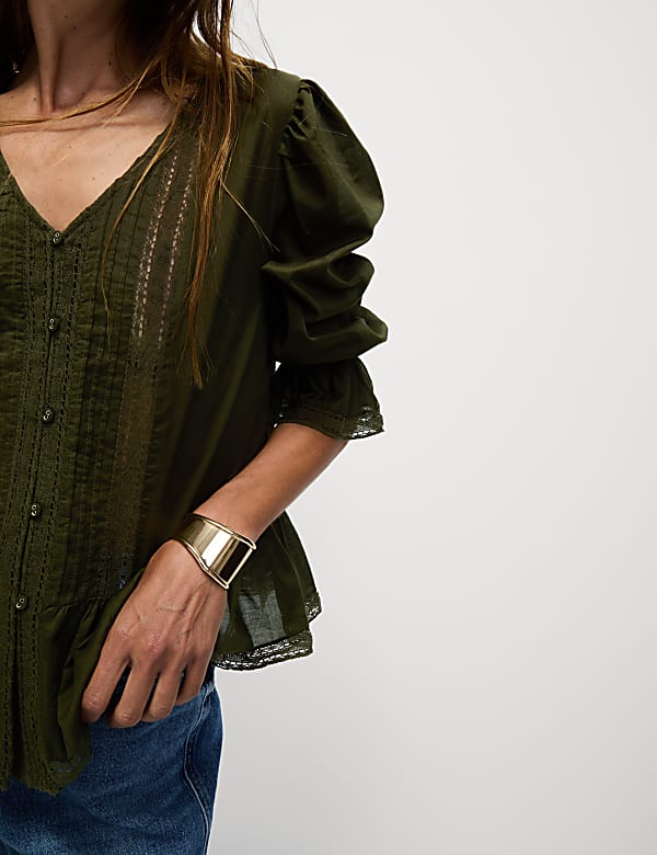 Pure Cotton Lace Frill Detail Blouse