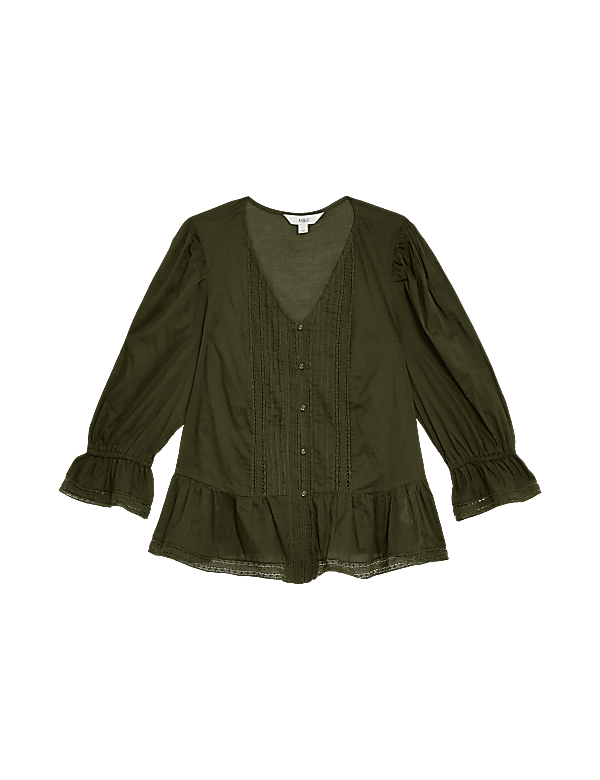 Pure Cotton Lace Frill Detail Blouse