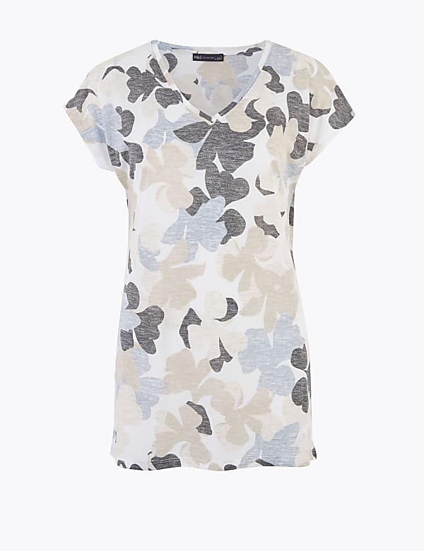 Floral V-Neck Relaxed Longline T-Shirt