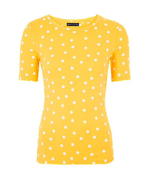 Pure Cotton Polka Dot Regular Fit T-Shirt