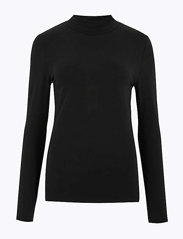 Cotton Rich Funnel Neck Fitted Top