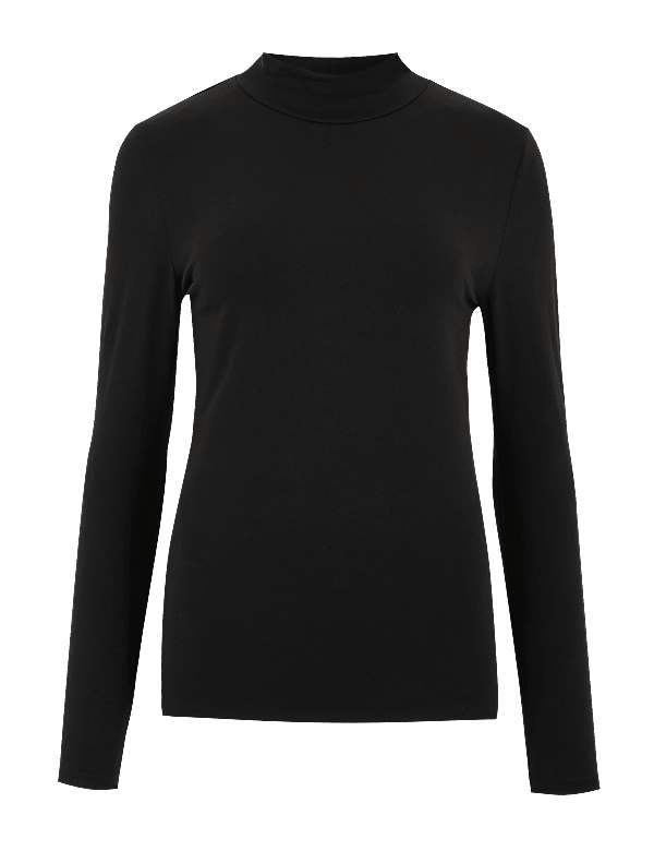 Cotton Rich Funnel Neck Fitted Top