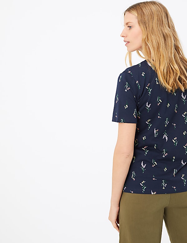 Pure Cotton Floral Straight Fit T-Shirt