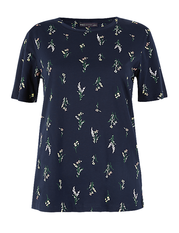 Pure Cotton Floral Straight Fit T-Shirt